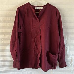 Apple Life Women’s Scrub Jacket Burgundy Size M Snap Front Medical Uniform Coat